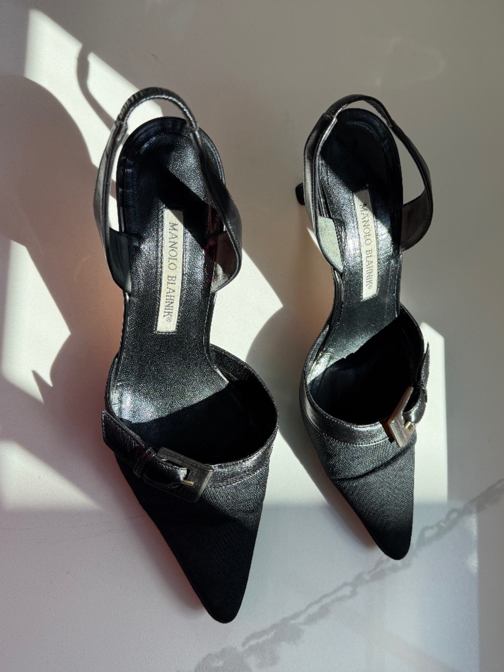 Manolo Blahnik Black Pointed-Toe Slingback Pumps – Size 38